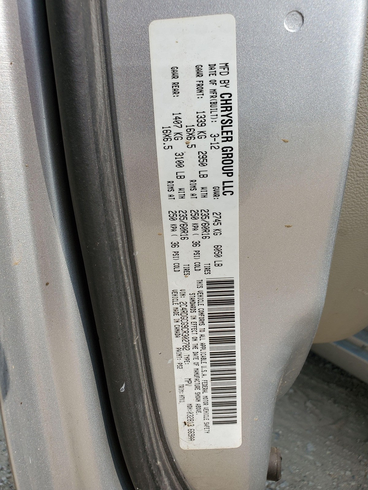 2001-2018 Dodge Grand Caravan Rear LH 1/4 Glass Motor (driver side)(04717607AC