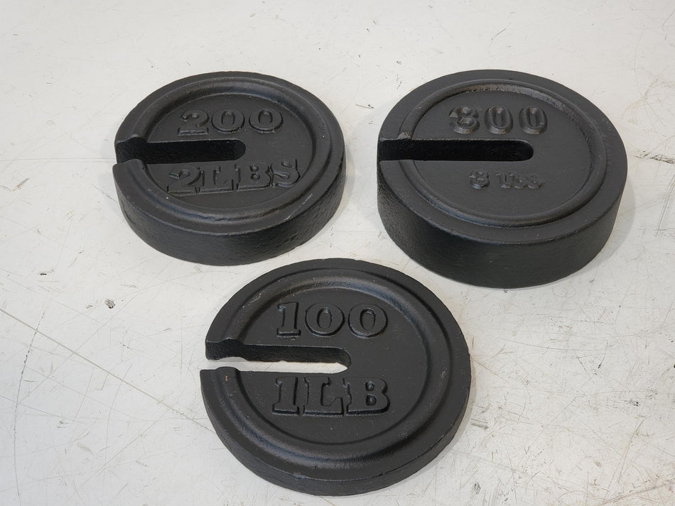 3 Vintage Cast Iron Platform Scale Round Slotted Balance Beam Weights Fairbanks?